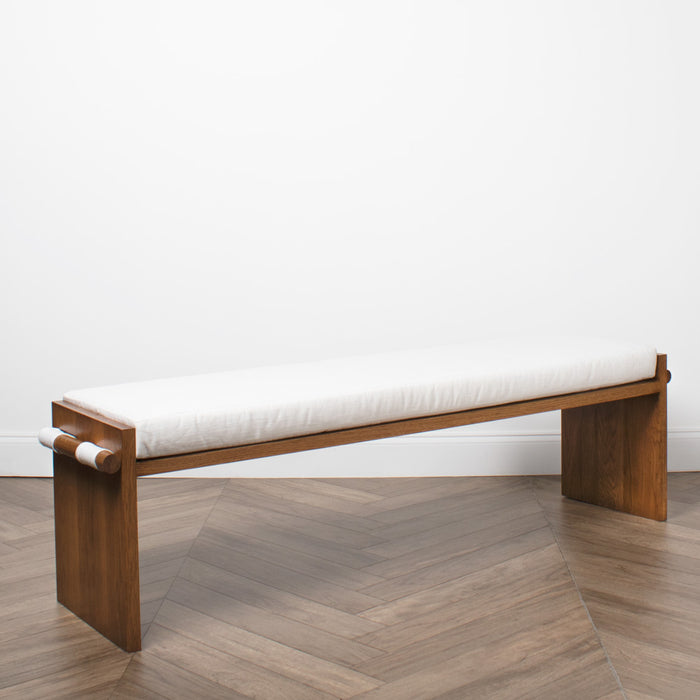 Sample Farren Bench - Ash Acorn + Maddox Porcelain Upholstery