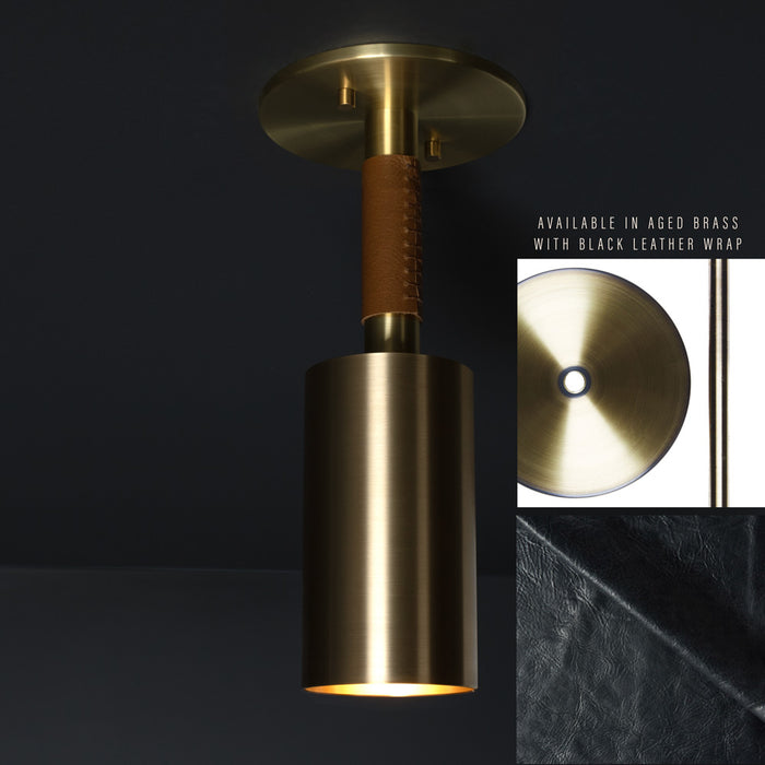 Sample Avery Pendant Short - Aged Brass + Black Leather