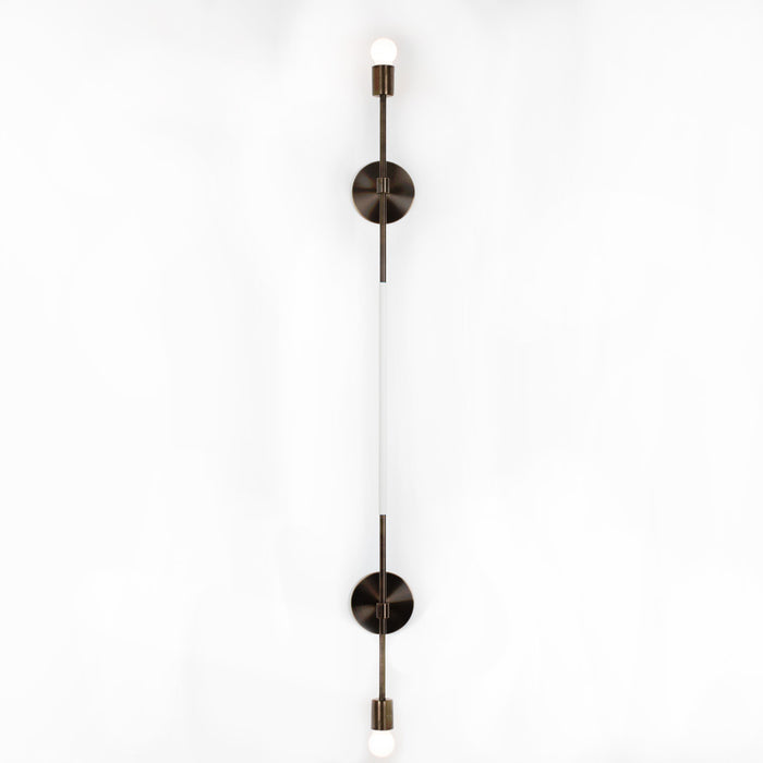 Sample Double Linear Sconce  40.5" - Aged Brass + White Leather