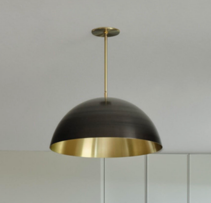 Sample Harris Light 20" - Blackened Brass Shade Exterior + Natural Brass Body / Shade Interior with Leather Wrap
