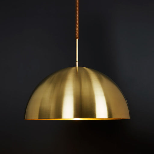 20" DIA Natural Brass with Natural Brass shade, Caramel Leather